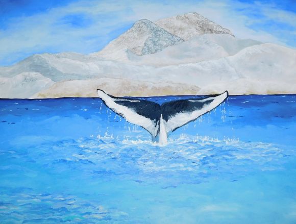 Ice Diving - a painting of a whale's tail in the water